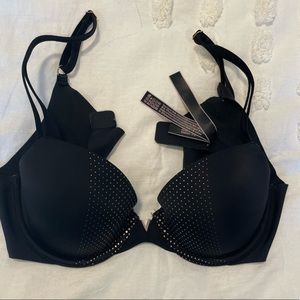 Victoria’s Secret lined Demi bra black with rose gold glitter
